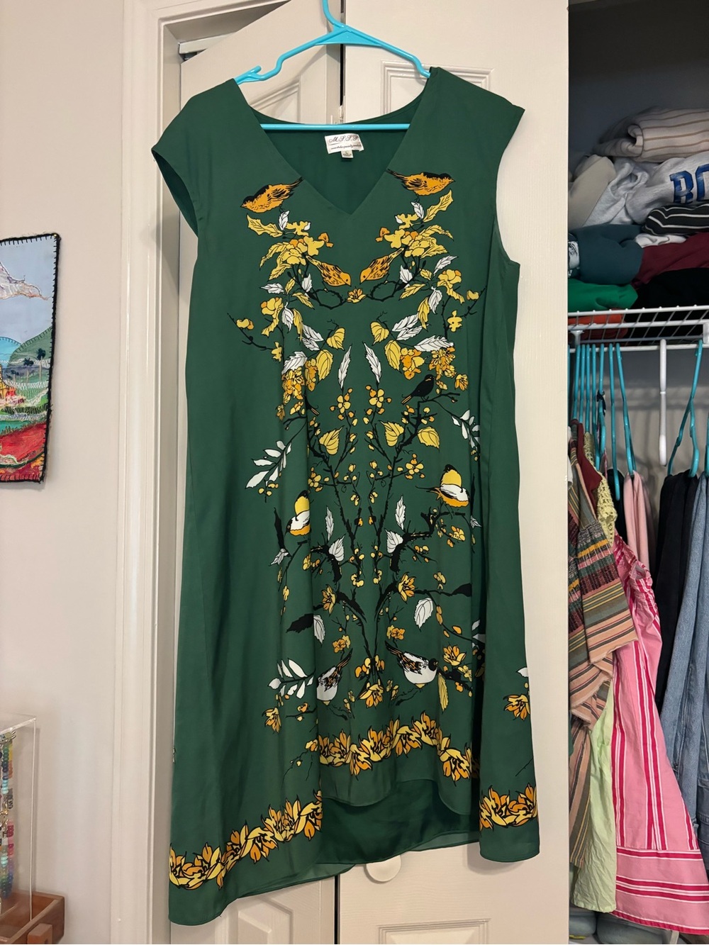 Sleeveless Green Floral V-Neck Dress with Yellow Accents